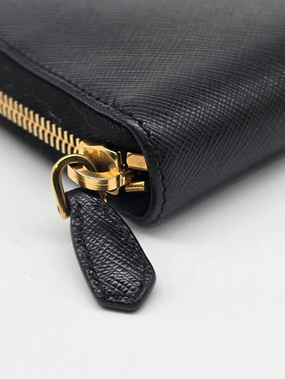 Authentic Prada Black Saffiano Leather Zip-Around Wallet